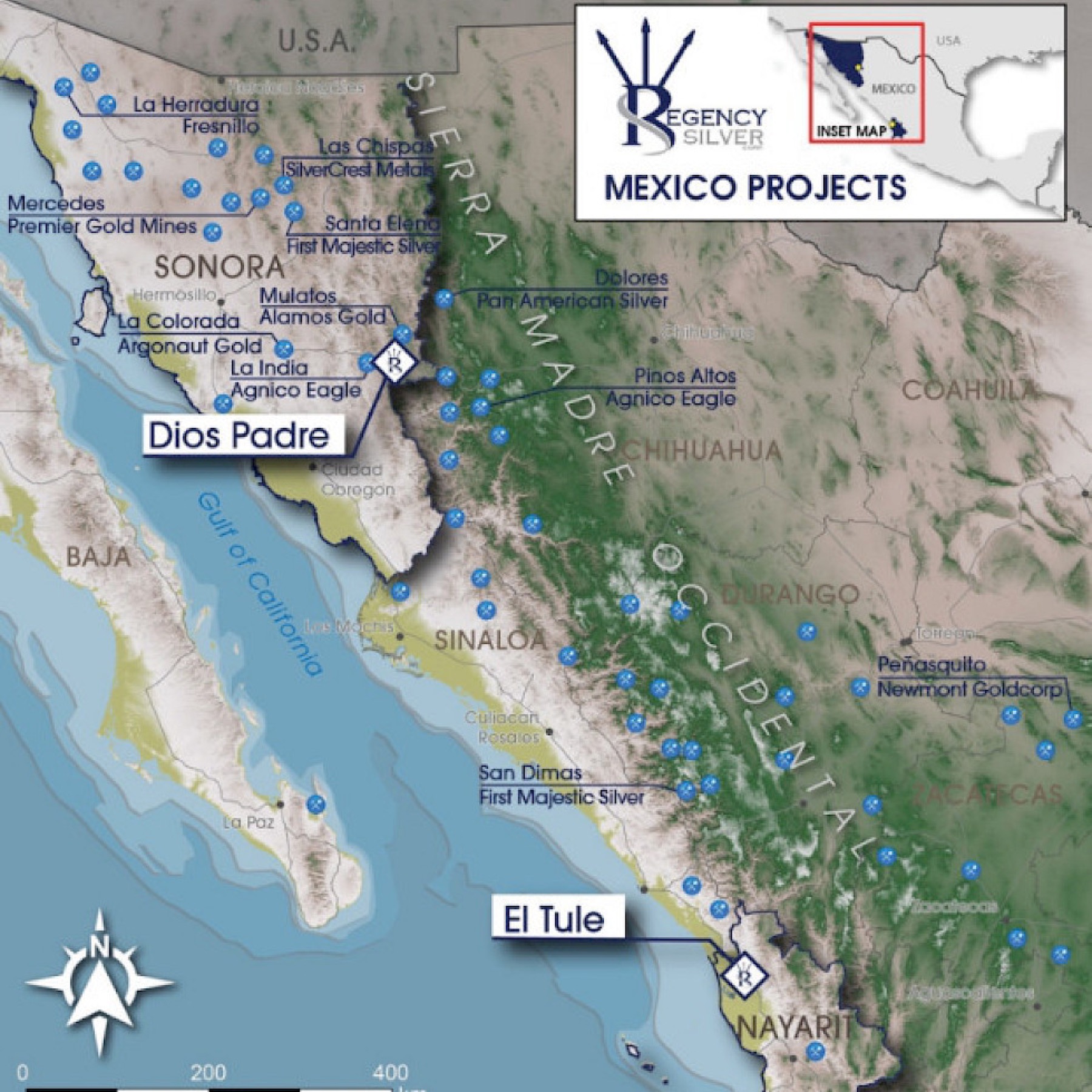 Map showing the location of the Dios Padre project in Sonora