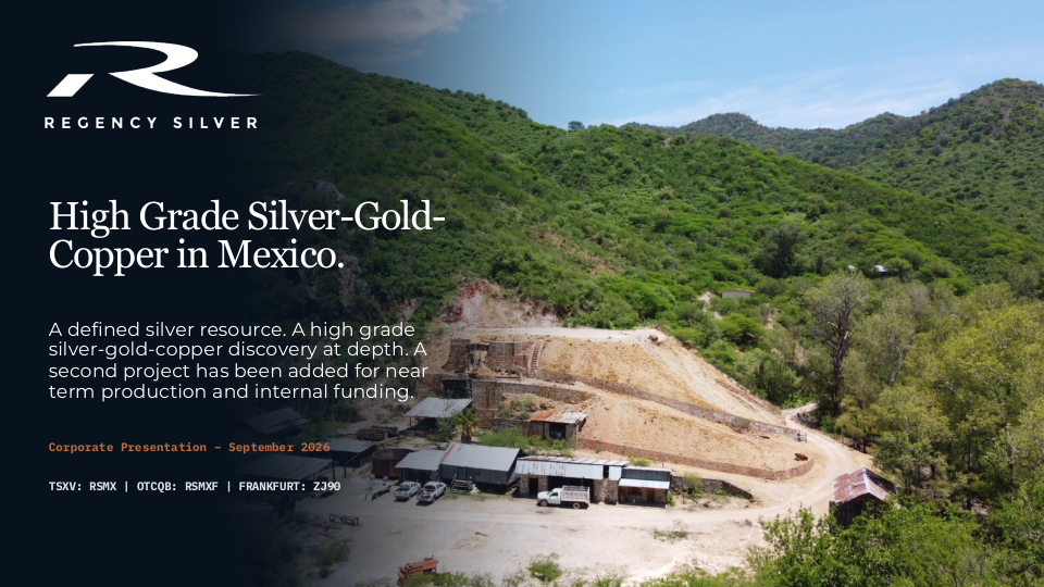 Cover of the September 2026 Regency Silver corporate presentation